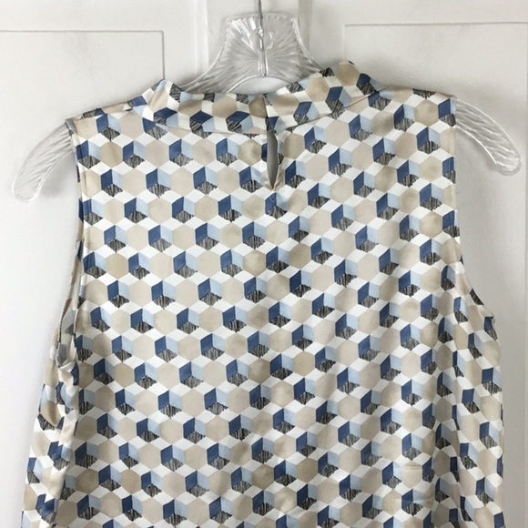 Lafayette 148 NY Silk Mock Neck Blouse Sleeveless Tunic Geometric Print - Picture 3 of 6